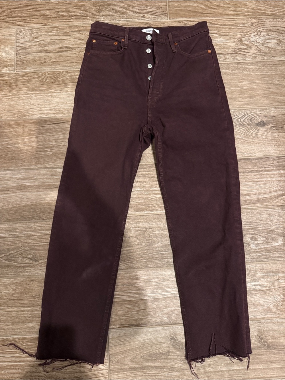 Re/Done High-Rise Button-Fly Jeans in Plum